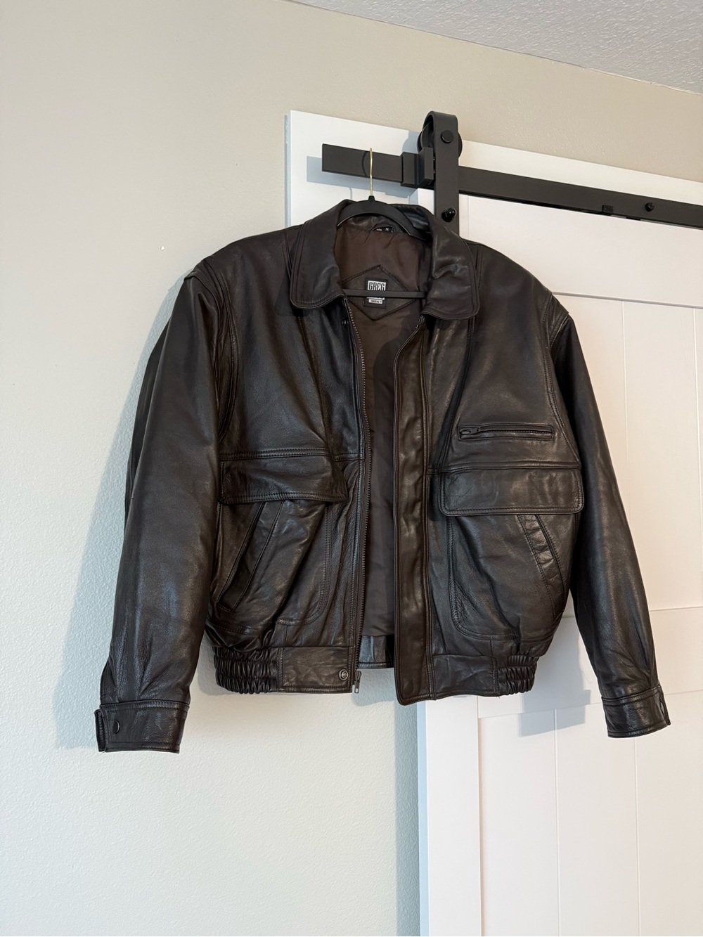 Men's Black Leather Bomber Jacket
